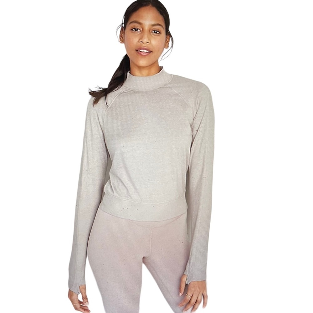 058 NWT OLD NAVY CozeCore Mock-Neck Cropped Rib-Paneled Top - Large Petite